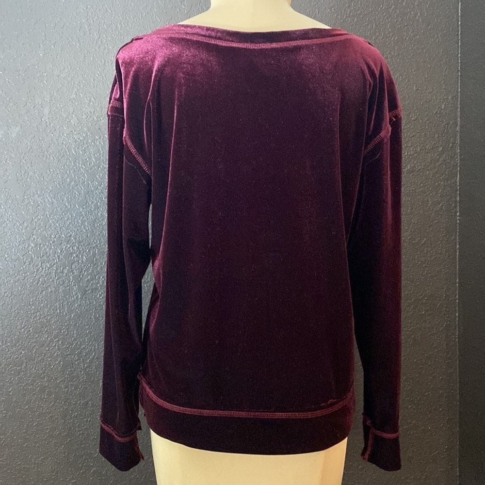 Boho‎ Jane wine red burgundy boat neck long sleeve velvet velour sweatshirt top - Picture 2 of 5